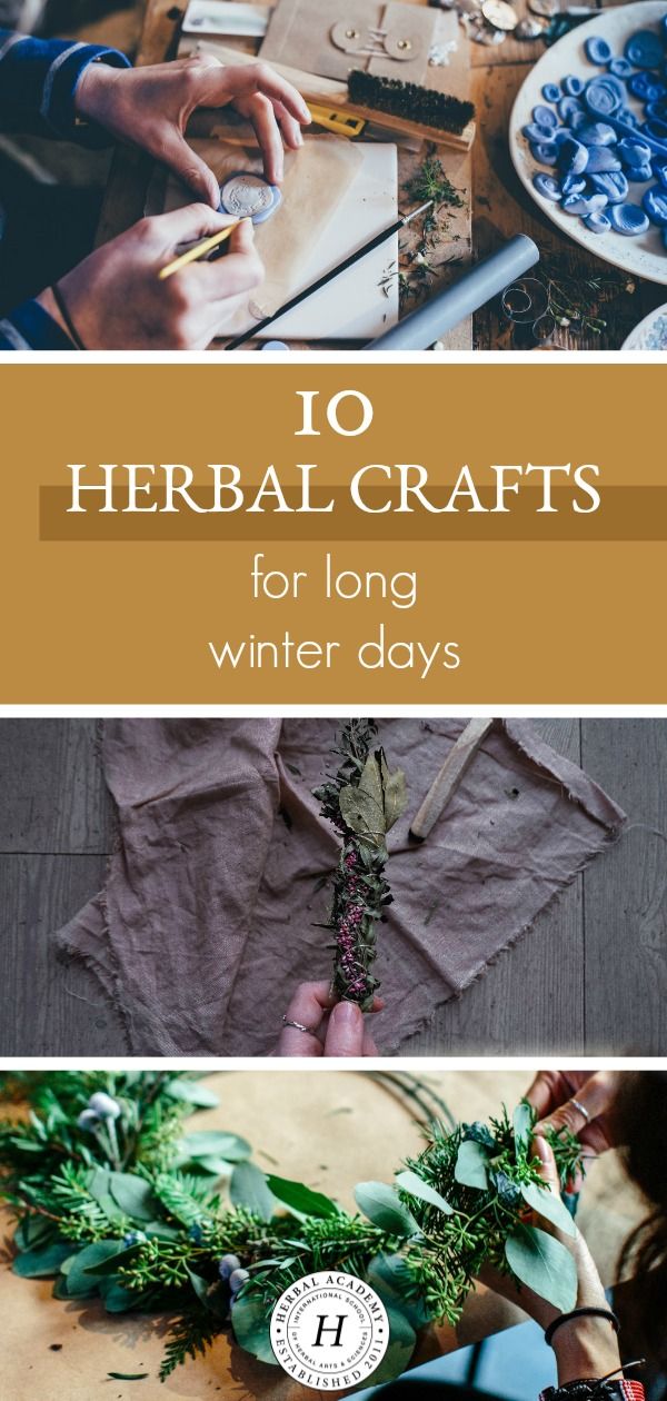 the top 10 herbs for long winter days with text overlay that reads, 10 herb crafts for long winter days