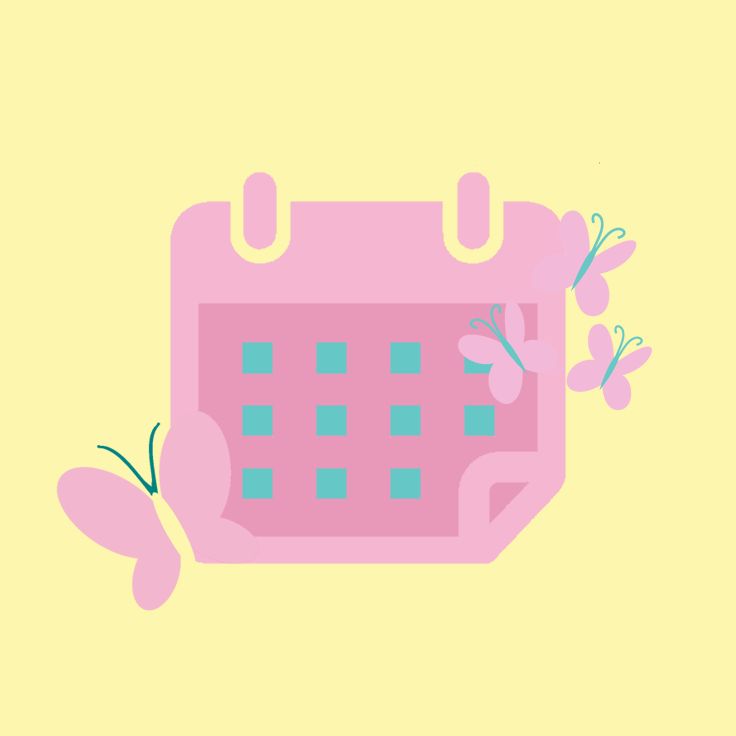 a pink and green calendar with butterflies on it