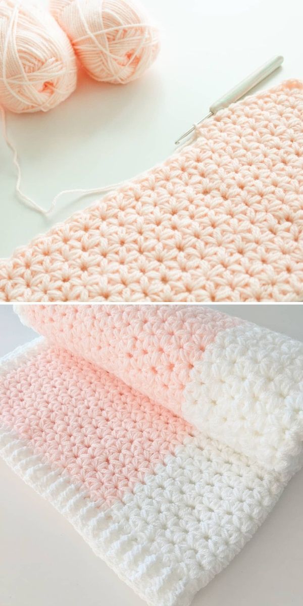 crocheted dishcloths with yarn and knitting needles on the table next to them