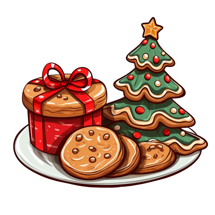 a plate with cookies and a christmas tree