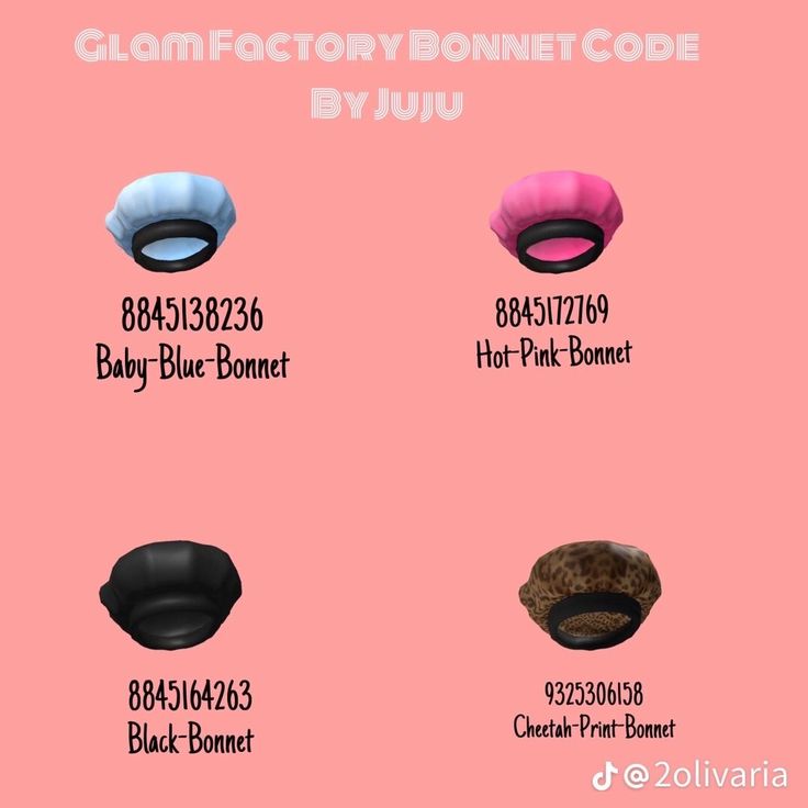 four different types of hats on a pink background with the words glamfactory bonnet code by jjuu