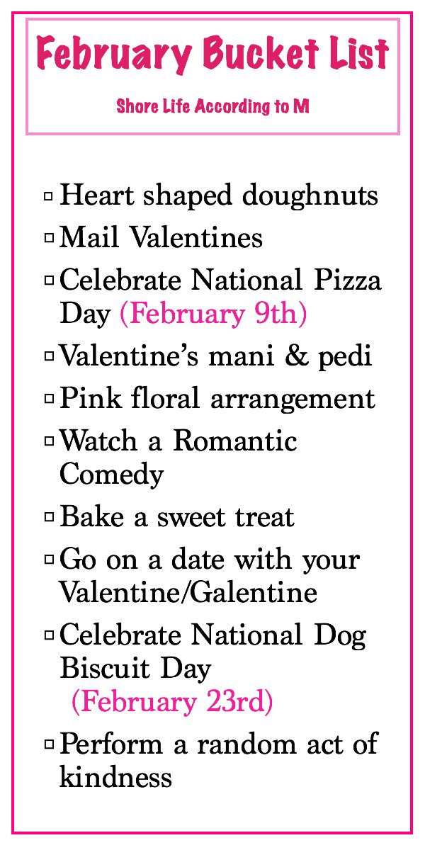 the february bucket list for valentine's day is shown in pink, black and white