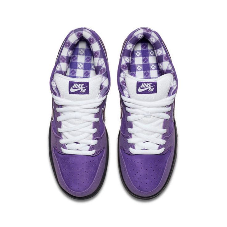 The Nike x Concepts SB Dunk Low 'Purple Lobster' is a brilliant fusion of streetwear and high-end fashion, emerging as an instant classic in the sneaker world. This collaboration extends the coveted 'Lobster' series, introducing a luxurious purple hue that captivates at first glance. The design is meticulous, featuring a premium nubuck leather upper in a rich purple shade, symbolizing the rarity and allure of its namesake creature. Distinctive details include a picnic-tablecloth patterned lining Purple Lobster, Picnic Tablecloth, Sb Dunk Low, The Lobster, Rich Purple, Sb Dunk, Purple Hues, Nike Dunk Low, Nubuck Leather