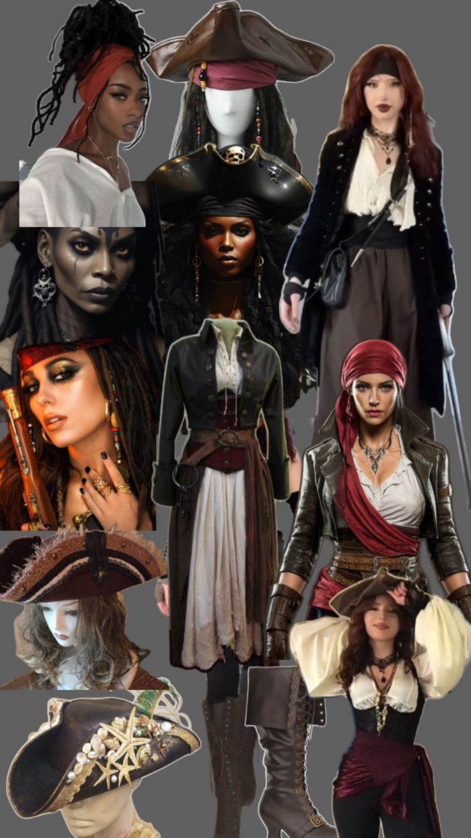 a collage of women dressed in pirate costumes