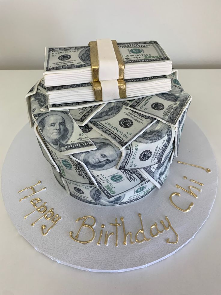 a birthday cake made to look like money