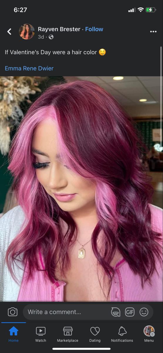 Raspberry Blonde Hair, Pink And Red Hair, Raspberry Hair Color, Life Aspirations, Raspberry Hair, Pink Hair Highlights, Color Block Hair, Maroon Hair, Strawberry And Cream