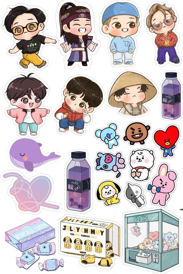 various stickers that include people and animals