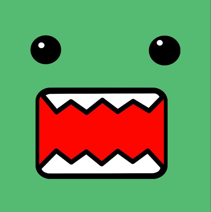 a green background with a red and white monster face