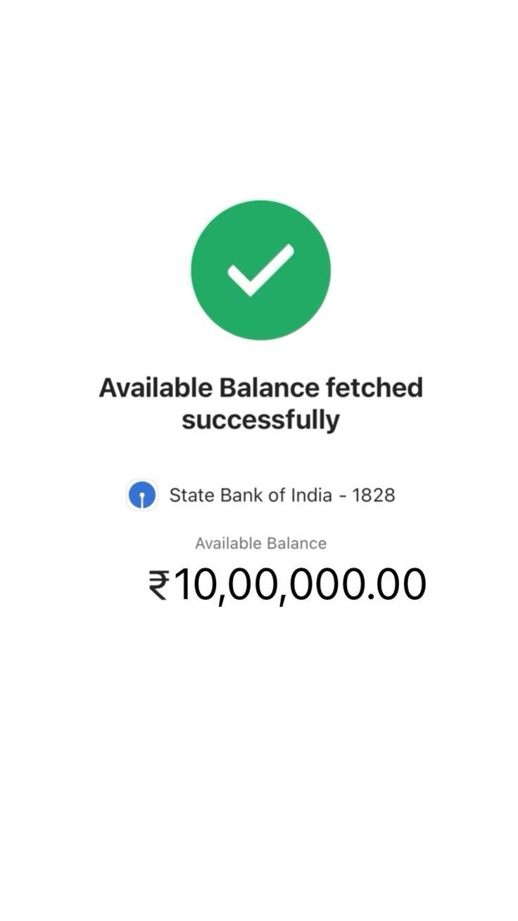 an app showing balance fetched and the state bank of india number 10 00 00 00 00 00 00 00 00 00 00 00 00 00