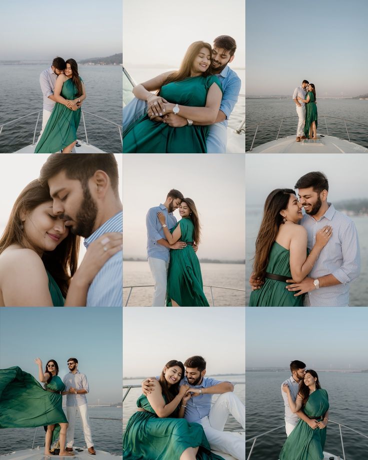 a couple hugging each other on the deck of a boat