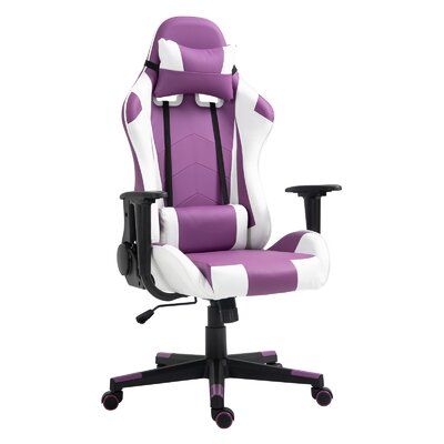 a purple and white office chair with wheels