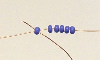 blue beads are attached to the end of a wire with two long pins on it