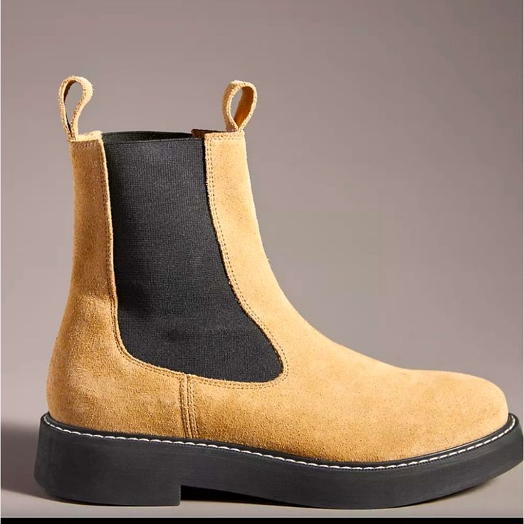 Anthropology, Pilcro Contrast Stitch Boots. Beige Suede Chelsea Boots For Fall, Beige Suede Chelsea Boots With Round Toe, Beige Boots With Textured Sole For Spring, Fall Suede Boots With Contrast Sole, Beige Boots With Stitched Sole And Round Toe, Beige Round Toe Boots With Stitched Sole, Casual Beige Chelsea Boots For Fall, Beige Suede Boots With Round Toe, Beige Round Toe Boots For Work