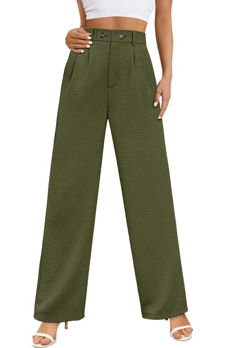 PRICES MAY VARY. Features: Casual Wide Leg Pants/High Waist/Elastic Waist In The Back/Pleated Front/2 Side Pockets/Button And Zipper Closure/Wide Leg/Loose Fit.These stylish pants are in every season whether you're at work or play. Materials: The Long Trousers is Made of High Quality Materials To Ensure Breathability And a Soft Fit. The Loose Fit And Versatile Fabric Allows You To Experience Ultimate Comfort. Chic Design: Straight Leg Pants for Women/Long Pants for Women/Palazzo Pants for Women/ Womens Work Wear, Teacher Pants, Comfort Chic, Trousers Women Wide Leg, High Waist Wide Leg Pants, Womens Wide Leg Pants, Slack Pants, Casual Wide Leg Pants, Womens Business Casual