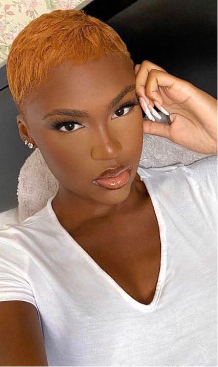 Ginger Fade Haircut Black Women, Ginger Bald Black Women, Hairstyles For Short Relaxed Hair Black, Relaxed Hair Black Women, Ginger Short Hair Black Women, Ginger Pixie Haircut, Ginger Pixie Haircut Black Women, Hair Cuts For Black Women, Short Relaxed Hair