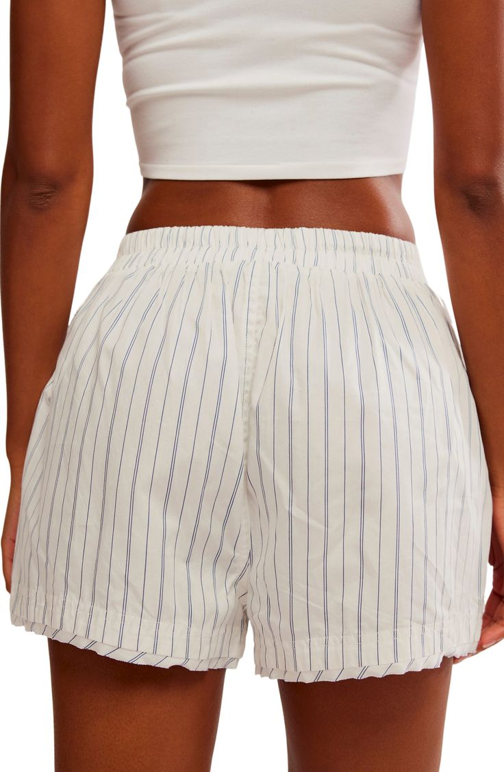 Raw edges play up the off-hours look of relaxed cotton-and-lyocell boxer shorts elevated with classic pinstripes. Elastic waist Faux fly 65% cotton, 35% lyocell Machine wash, dry flat Imported Cotton Pajama Shorts For Loungewear, White Cotton Shorts For Loungewear, Relaxed White Cotton Bottoms, Comfortable Cotton Pajama Shorts For Spring, Cotton Pajama Shorts With Elastic Waistband For Daywear, Cotton Bottoms With Elastic Waistband For Daywear, Everyday White Cotton Bottoms, Cotton Pajama Shorts For Daywear, Cotton Shorts For Weekend Spring Wear