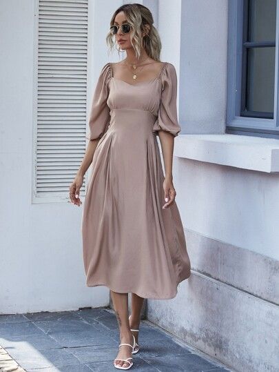 Leopard Asymmetrical Ruffle Hem Wrap Belted Satin Dress | SHEIN USA Satin Dress Outfit, Gaun Fashion, Bishop Sleeve, Ruffle Hem Dress, Midi Dress With Sleeves, Brown Dress, Hem Dress, Women Dresses, Simple Dresses