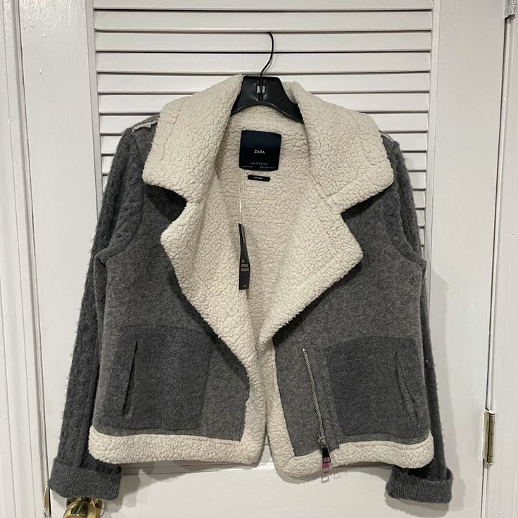 Brand New With Tag Zara Cozy Outerwear For Spring, Cozy Zara Outerwear For Spring, Zara Gray Winter Outerwear, Fitted Jean Jacket, Faux Suede Vest, Cut Blazer, Zara Jacket, Zara Blazer, Festival Jacket