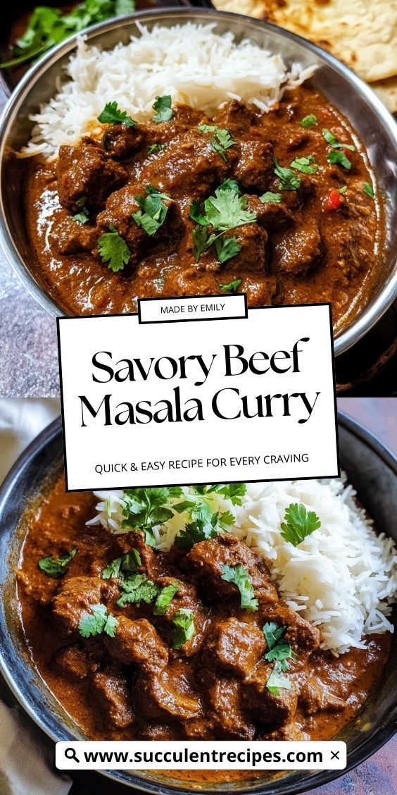 savory beef masala curry with rice and cilantro on the side