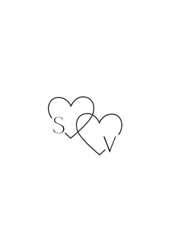 two hearts with the letter s and v drawn in black ink on a white background