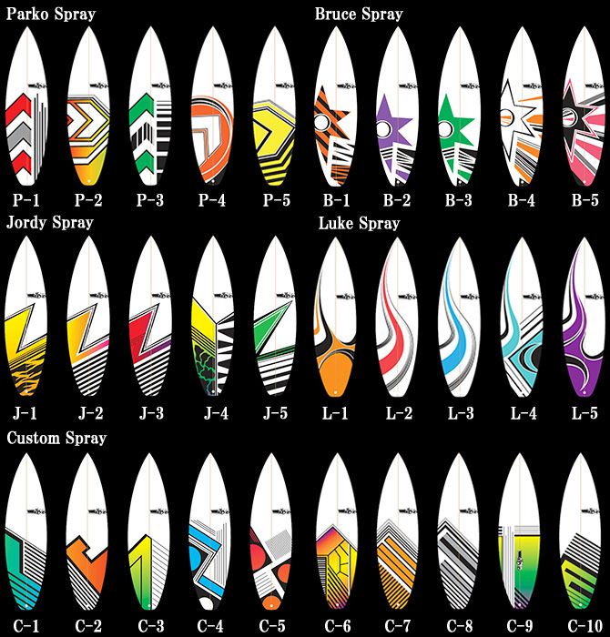 the different types of surfboards are shown in this graphic style, and all have different colors