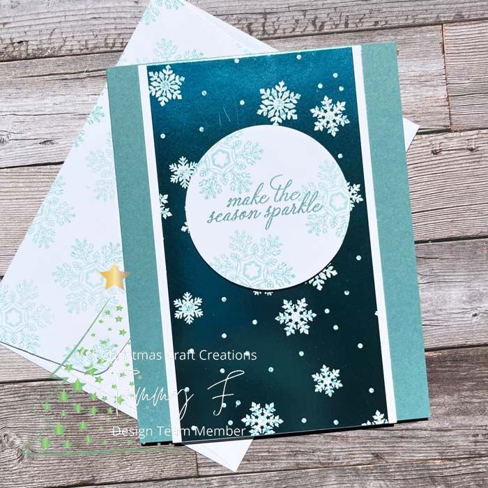 two cards with snowflakes on them, one is blue and the other is green