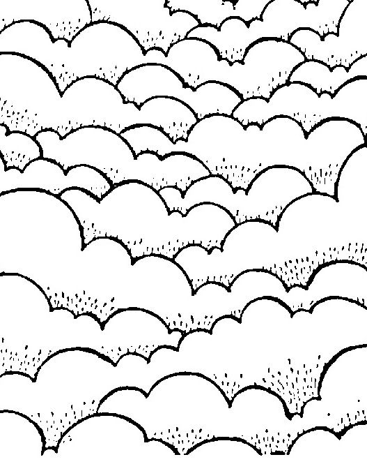 a black and white drawing of clouds in the sky