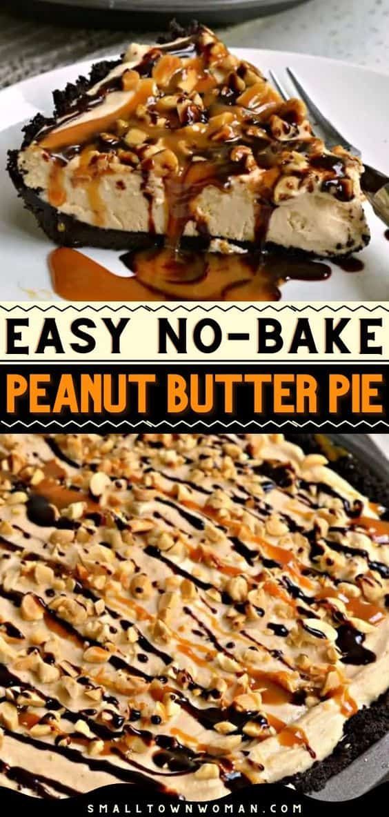 no bake peanut butter pie on a white plate