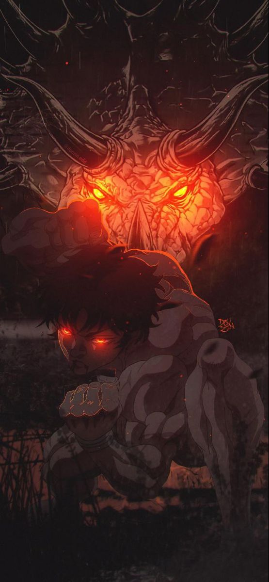 an image of a demon with red eyes and horns on his head in the dark