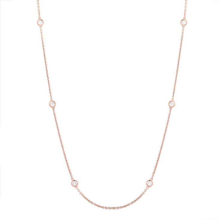 Diamond Bezel Chain Necklace Pink Gold Necklace, Diamonds By The Yard, Bezel Set Necklace, Bezel Necklace, Solid Gold Chains, Rose Gold Chain, Tiny Diamond, Bezel Set Diamond, Station Necklace