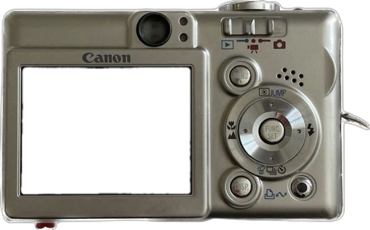 a silver digital camera with a white screen