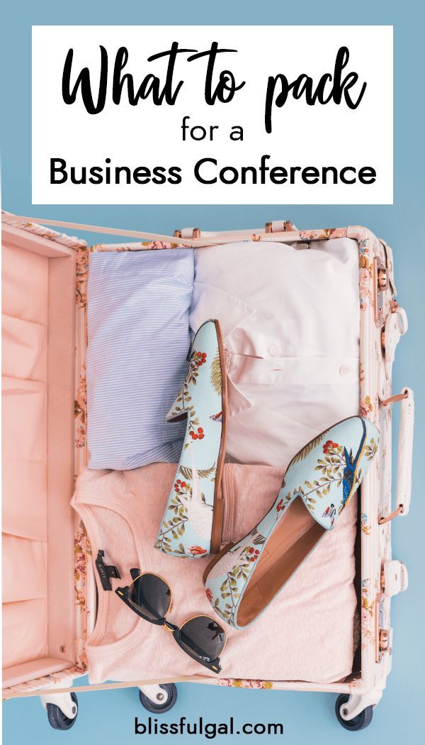 an open suitcase with shoes in it and the words what to pack for a business conference