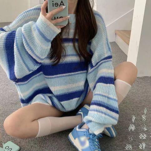 Stripe Jumper, Striped Knitted Sweater, Fashion Oversized, Oversized Sweater Women, Pastel Outfit, Mini Dress Fashion, Pullover Sweater Women, Orange Fashion, Measurement Chart