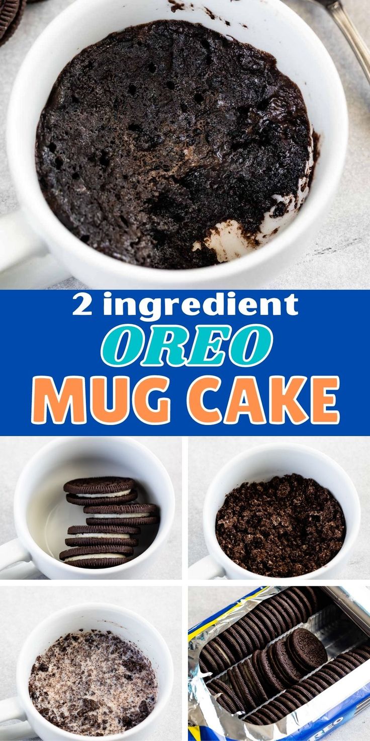 two ingredient oreo muc cake in a white bowl with chocolate cookies and oreos