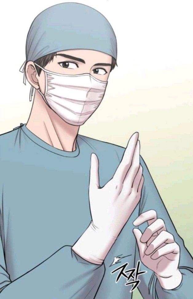 a man wearing a surgical mask and holding his hand up to the side with both hands