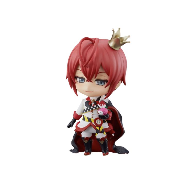 an anime character with red hair and a crown on her head, standing in front of a