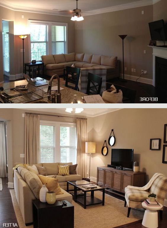 before and after pictures of a living room