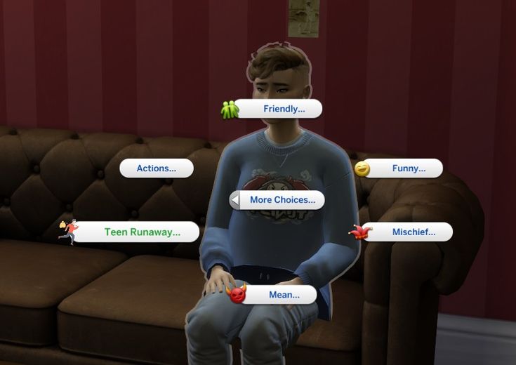 a man sitting on top of a couch in front of a computer screen with chat bubbles above his head