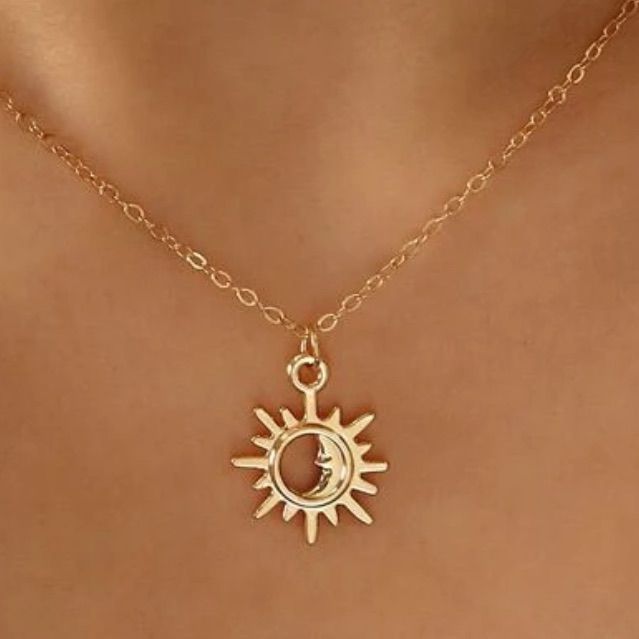 Celestial Necklace For Festivals, Bohemian Clavicle Chain Necklace For Summer, Bohemian Adjustable Sun Design Necklace, Bohemian Summer Jewelry With Sun And Moon Design, Gold Sun And Moon Necklace For Festivals, Gold Necklace With Sun And Moon Design For Festival, Bohemian Sun And Moon Design Jewelry For Summer, Adjustable Sun And Moon Design Necklace, Bohemian Sun Design Necklace For Festivals