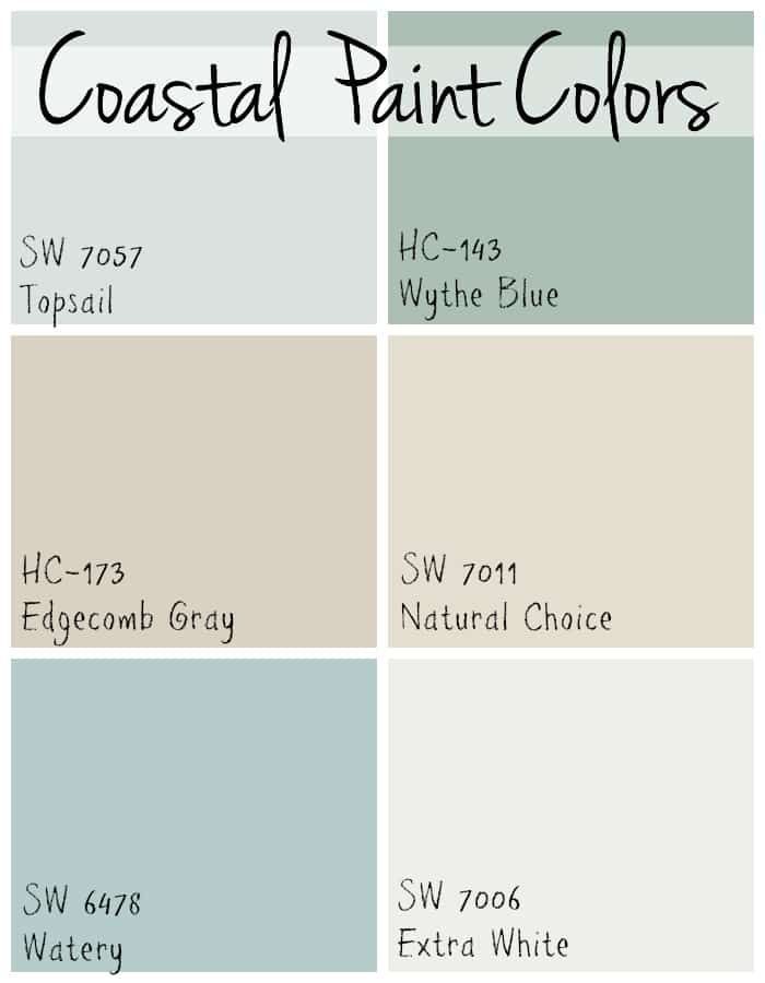 several different shades of paint with the words coastal paint colors