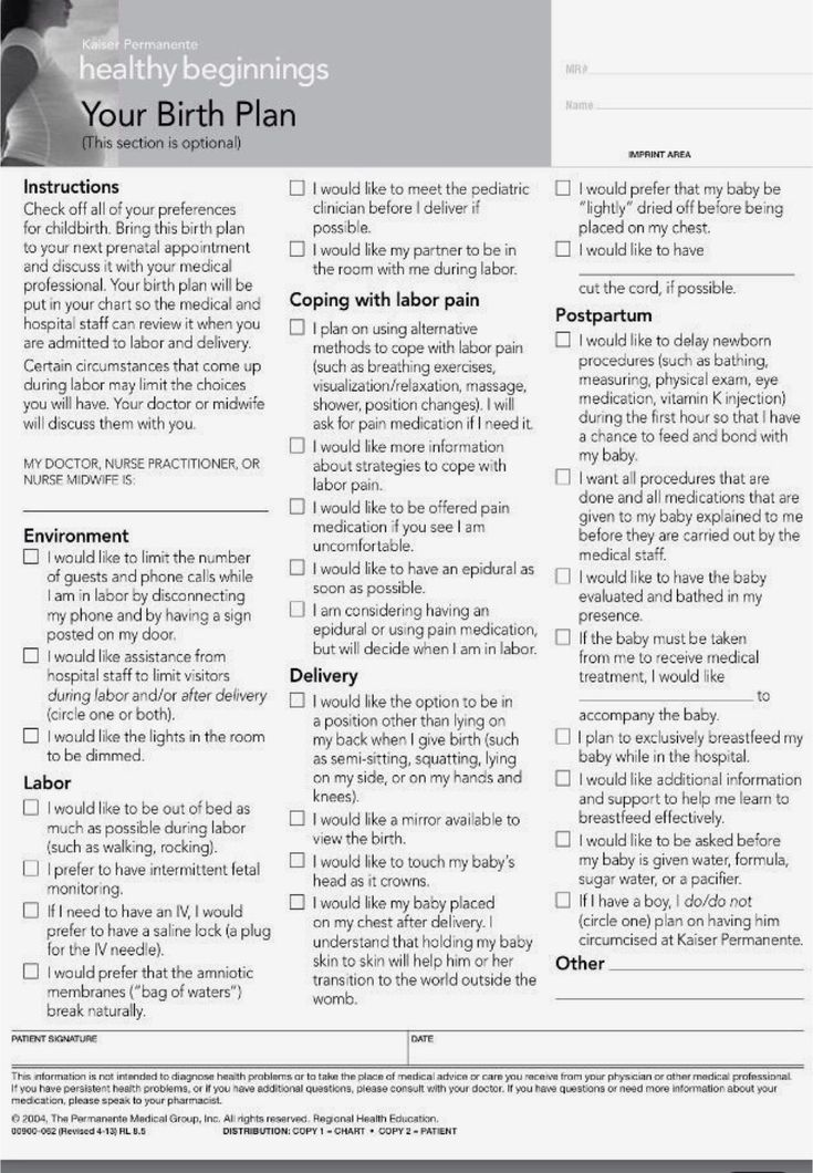 the birth plan is shown in this printable form, with instructions for parents and their children