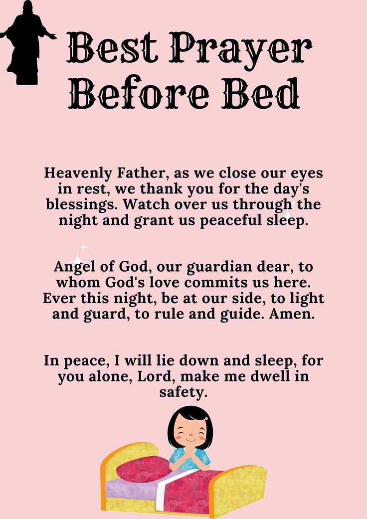 a pink poster with an image of a woman in bed and the words best prayer before bed