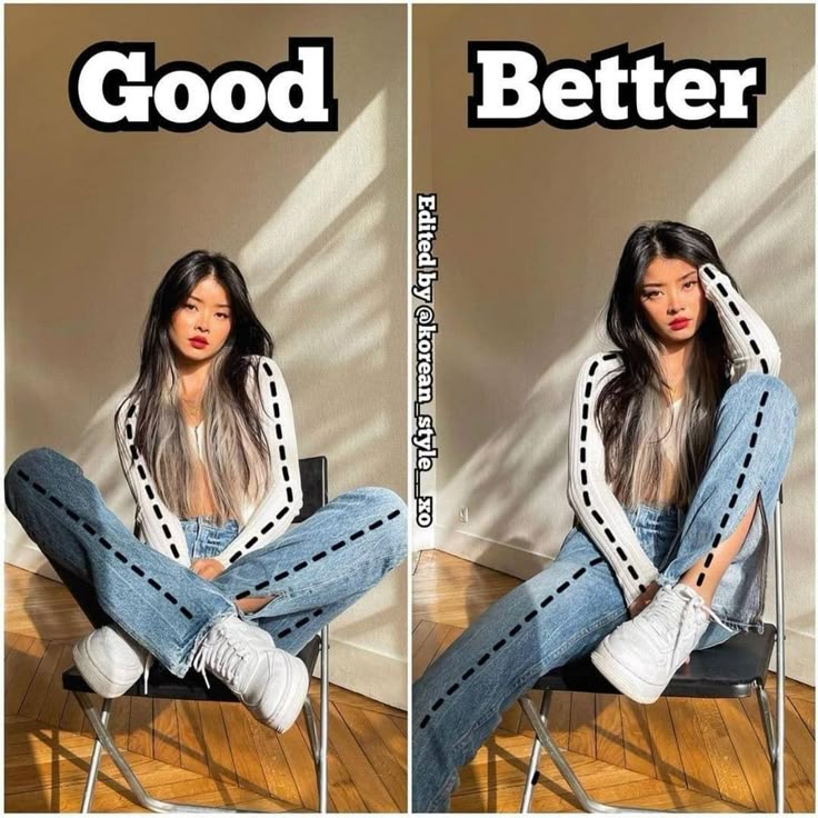 a woman sitting on top of a chair next to a wall with the words good and better