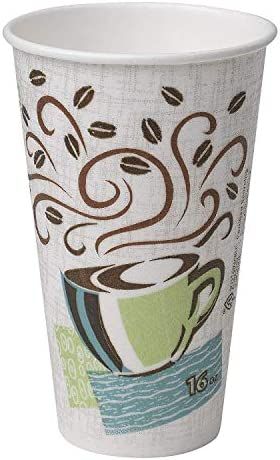 a paper cup with coffee designs on it