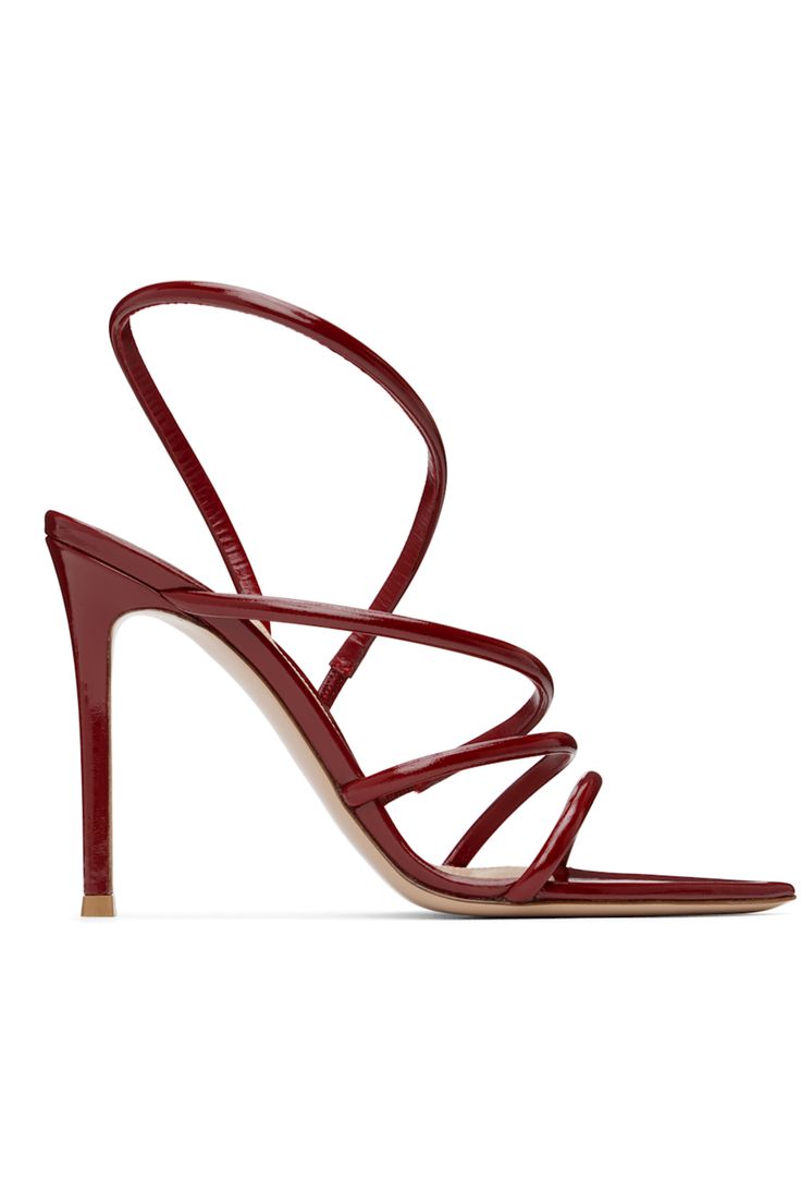 Gianvito Rossi: Red Ettie Heeled Sandals | SSENSE Strappy Patent Leather Evening Sandals, Elegant Strappy Patent Leather Sandals, Luxury Strappy Slingback Evening Sandals, Luxury Evening Strappy Slingback Sandals, Elegant Red Strappy Sandals, Chic Strappy Patent Leather Sandals, Evening Patent Leather Strappy Heels, Strappy Patent Leather Evening Heels, Summer Strappy Patent Leather Heels