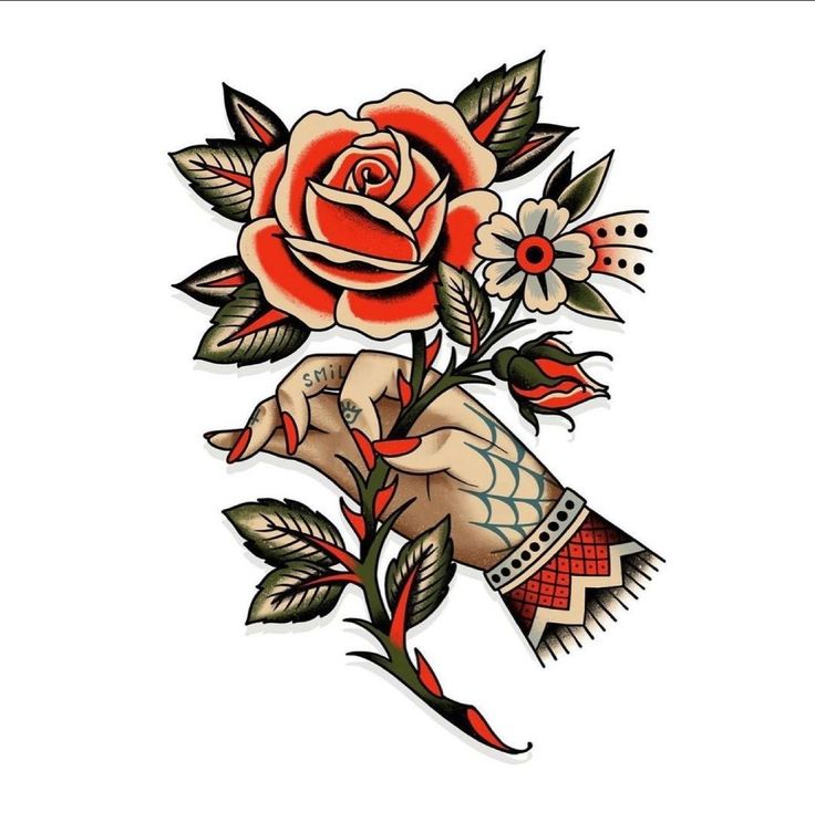 an old school style rose tattoo design on the back of a woman's arm