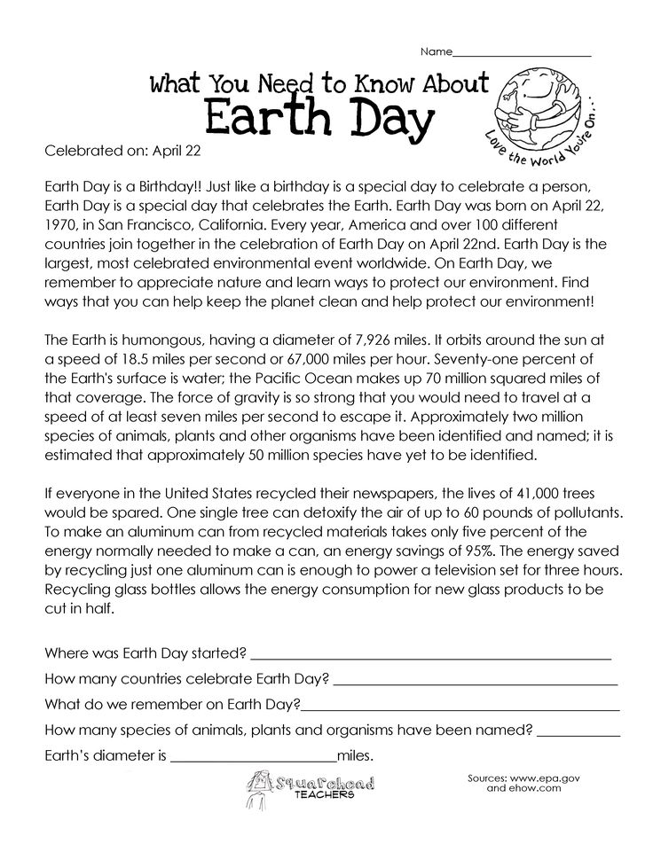 earth day worksheet with the text what you need to know about earth day