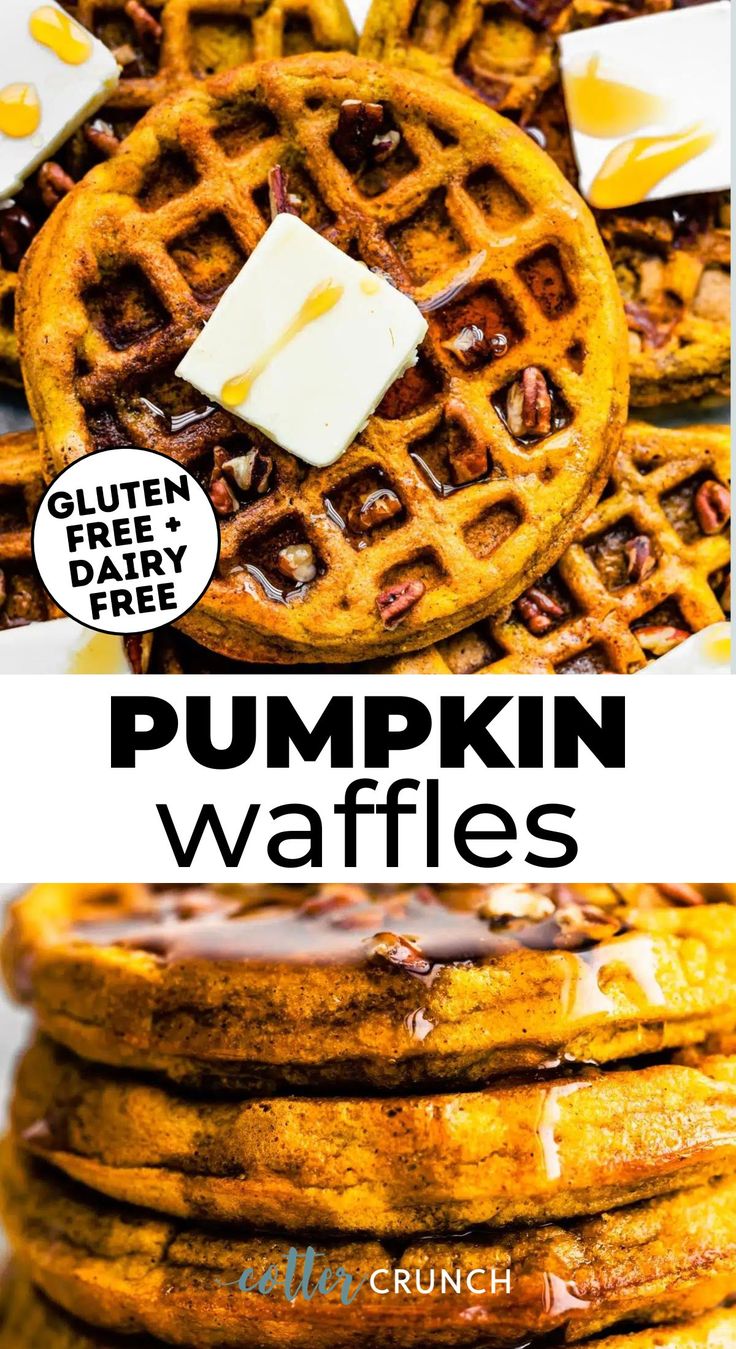 pumpkin waffles are stacked on top of each other