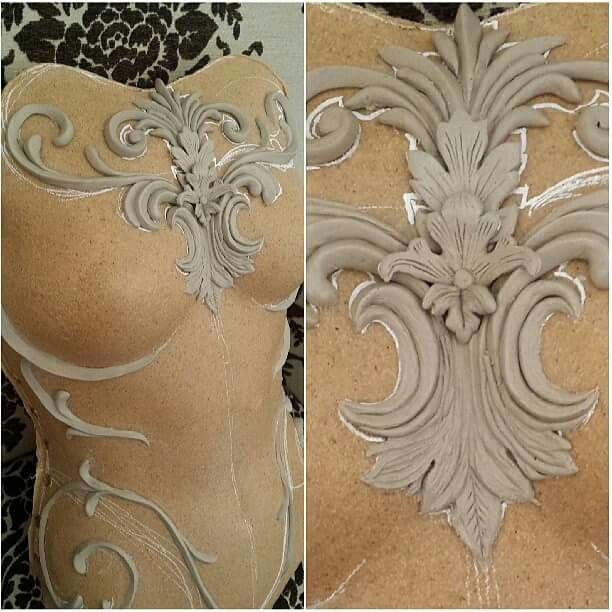 three different images of the back of a woman's body, one with an intricate design on it