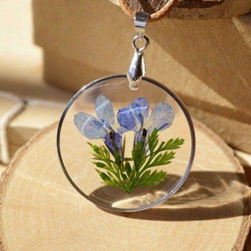 Blue Petals Green Stem Transparent Cute Necklace Crystal Cute Pendant - Froppin Dried Flower Necklace, Element Necklace, Silver Flower Necklace, Pressed Flower Necklace, Resin Pendant Necklace, Flower Resin, Long Necklaces, Flower Pendant Necklace, Long Pendant Necklace